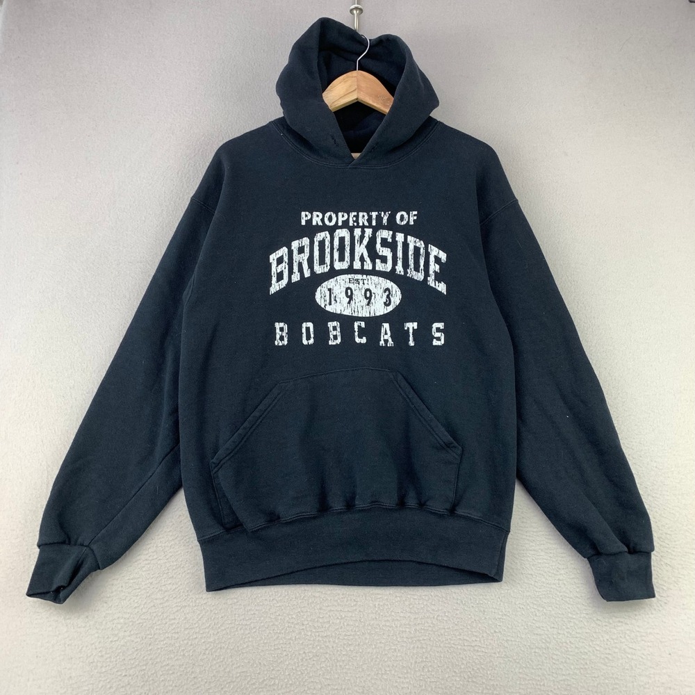Vintage‎ Brookside Bobcats Hoodie Men Medium Black Varsity Graphic Pullover Y2K